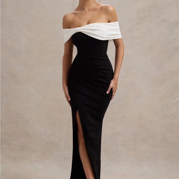 Eva Bardot Bow Club L London Strapless Black and White Dress - Picture 5 of 8